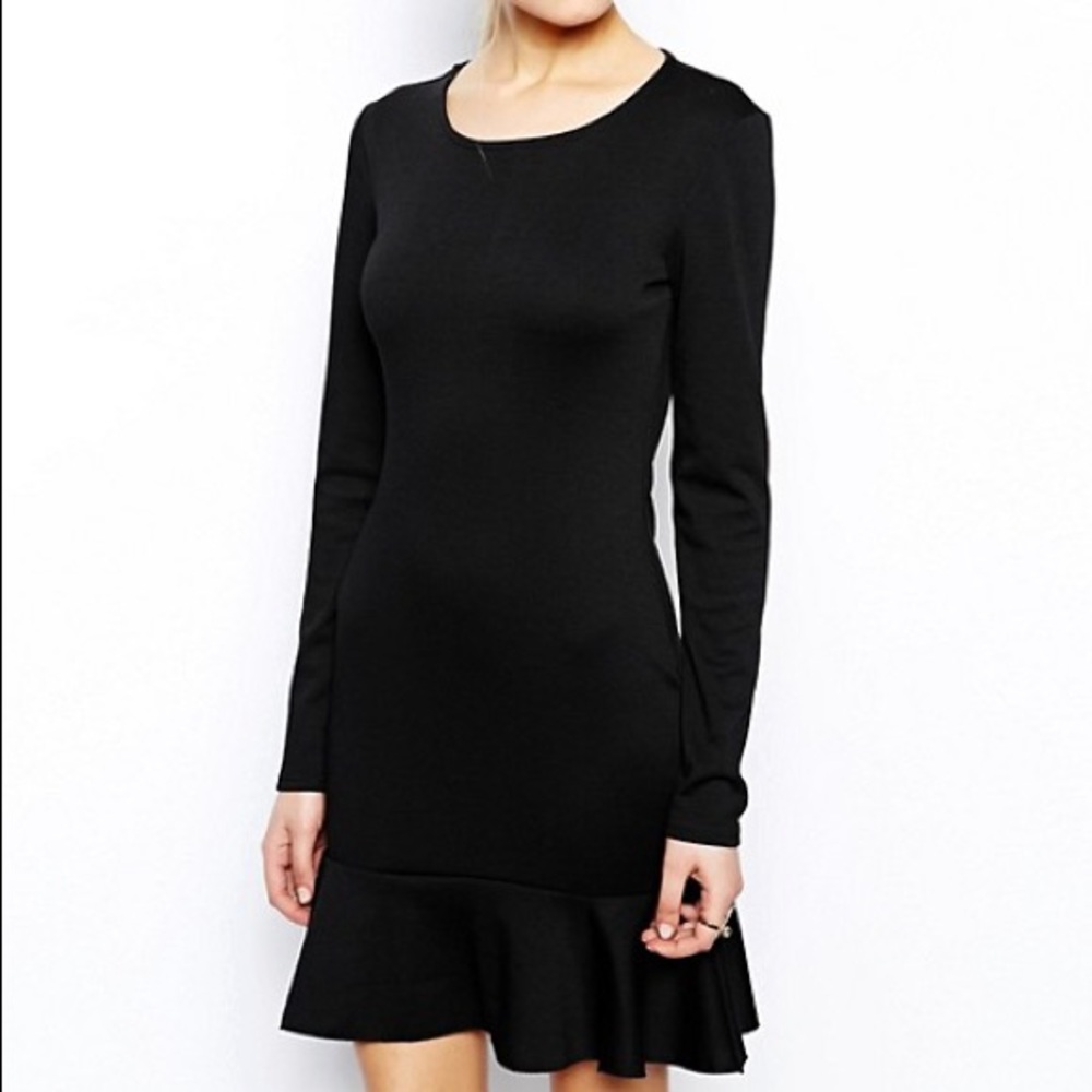 ASOS Black Long Sleeve Peplum Hem Mini Dress
